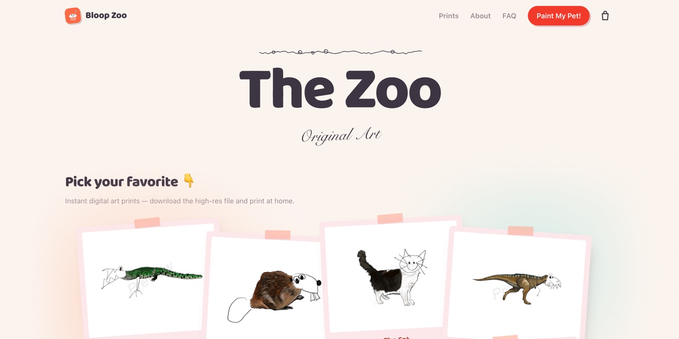 Bloop Zoo — original animal art sold as instant digital prints